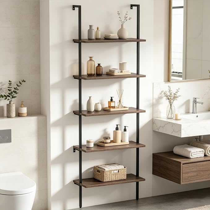 aboxoo Ladder Shelf Open Bookshelf 5-tier Wood Wall-mounted Bookcase Storage