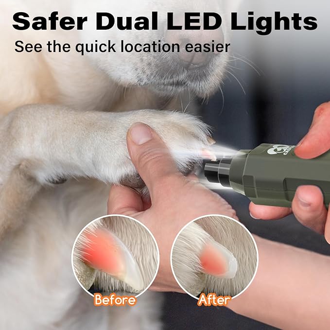 Casfuy 6-Speed Dog Nail Grinder - Newest Enhanced Pet Nail Grinder Super Quiet Rechargeable Electric Dog Nail Trimmer Painless Paws Grooming & Smoothing Tool for Large Medium Small Dogs (Army Green)