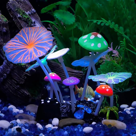 Uniclife Aquarium Coral Plant Ornament with Glowing Effect Imitative Mushroom Lotus Leaf Decoration Addition Colorful Lifelike Silicone Decor for Fish Tank Landscape