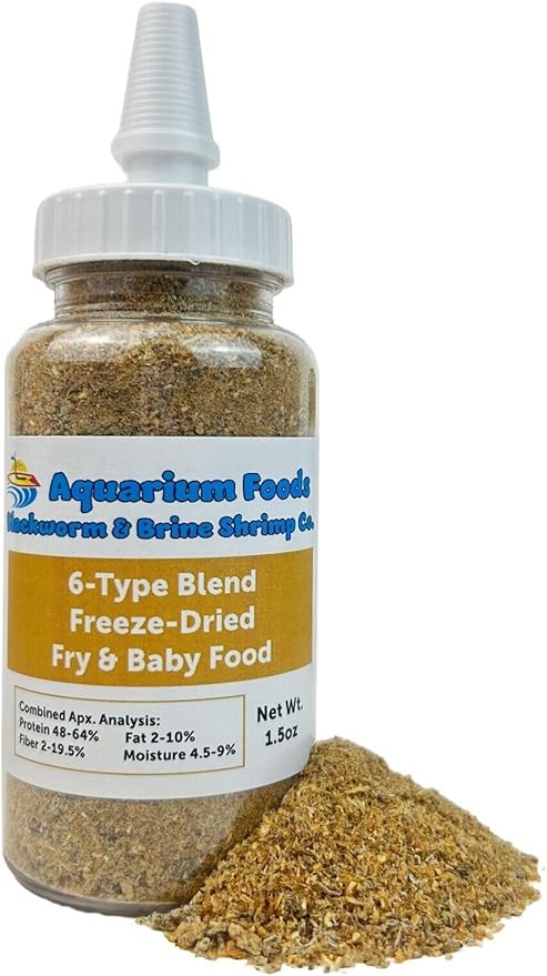 Aquatic Foods Inc. 6-Type Baby Blend- Bloodworm, Brine Shrimp, Plankton, Mysis, Tubifex, Krill, for Tropical Fish Fry, Babies, Guppies, Tetras, Bettas, Nano Fish…1.5oz Squeeze Bottle
