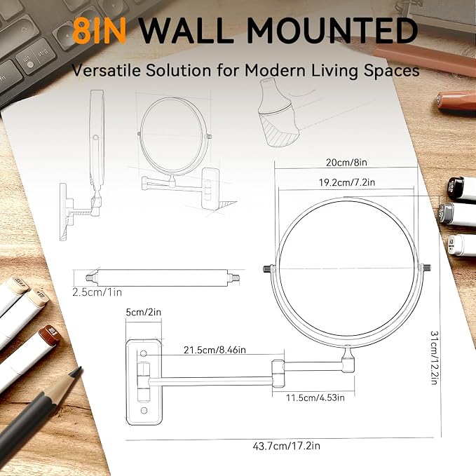 Auxmir 1X/30X Wall Mounted Makeup Mirror, Bathroom Makeup Mirror, Cosmetic