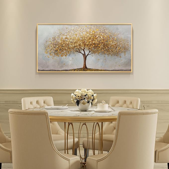 Large Framed Tree of Life Gold Wall Art, Large Canvas Prints Paintings Artwork