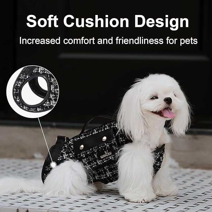 Dog Lift Harness Dog Carrier Dog VES Harness Adjustable Dog Leash with Small Puppy Treat Bag（Black,L）