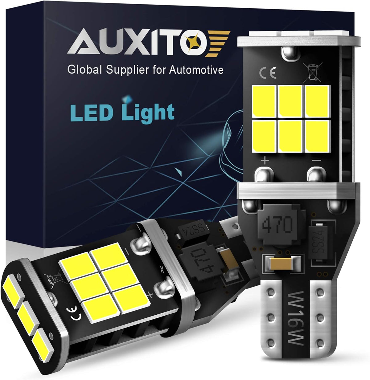 AUXITO 912 921 LED Bulb for Backup Light Reverse Lights High Power 2835 15-SMD Chipsets Error Free T15 906 922 W16W Bulbs, 6000K White, Exterior Light Bulbs (Upgraded, Pack of 2)