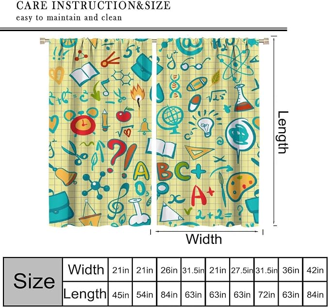 Science Physics Curtains, Abstract Math Chemistry Curtain Scientist Graffiti Print Window Treatments for Kids Teens Bedroom Living Room Set 2 Panels,42x45 Inches, Style-1