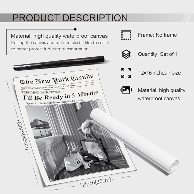 Vintage Newspaper Wall Art Trendy Black and White Aesthetic Posters Funny I'll
