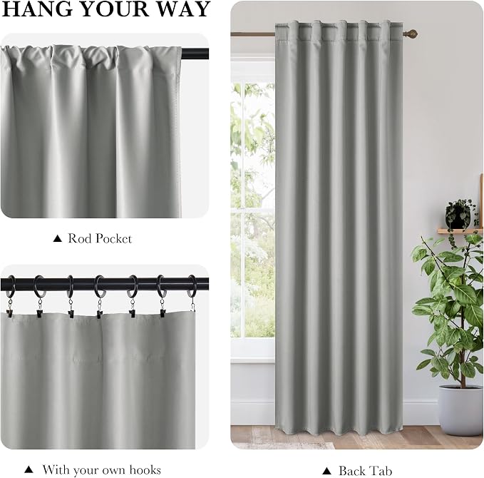 RYB HOME Bedroom Blackout Curtains 63 inches Long, 100% Blackout Thermal