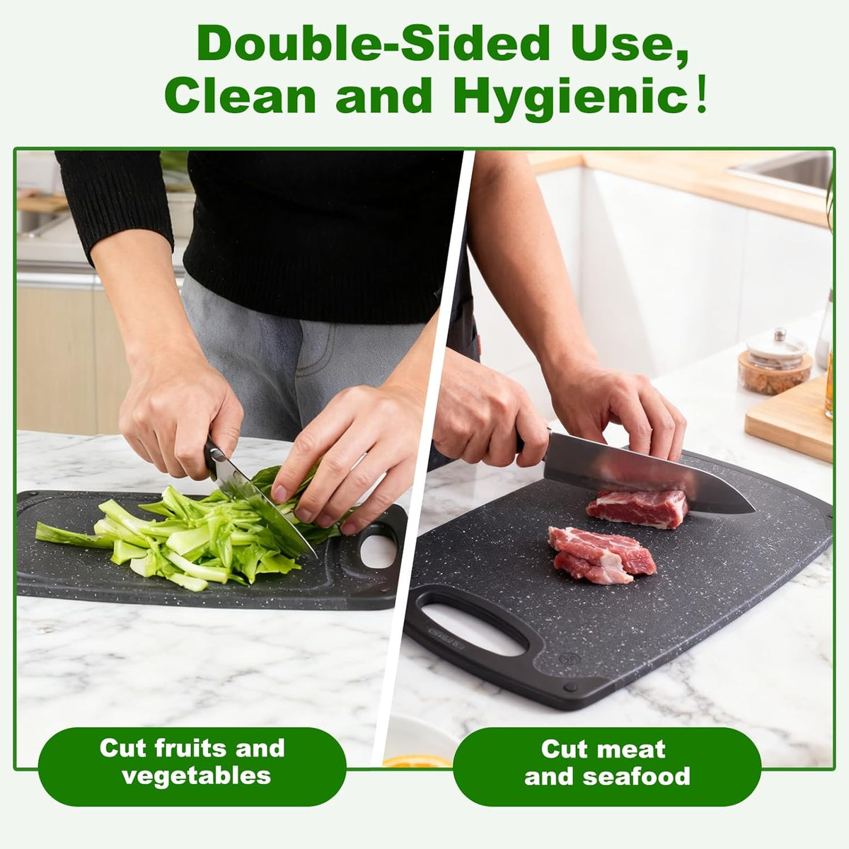 Cutting Boards,12.5"×7.7" Plastic Chopping Board Made From Natural Food Grade Material,BPA Free&Eco,Non Slip&Juice Groove,Dishwasher Safe,Double-Sided Usable,Dark Grey