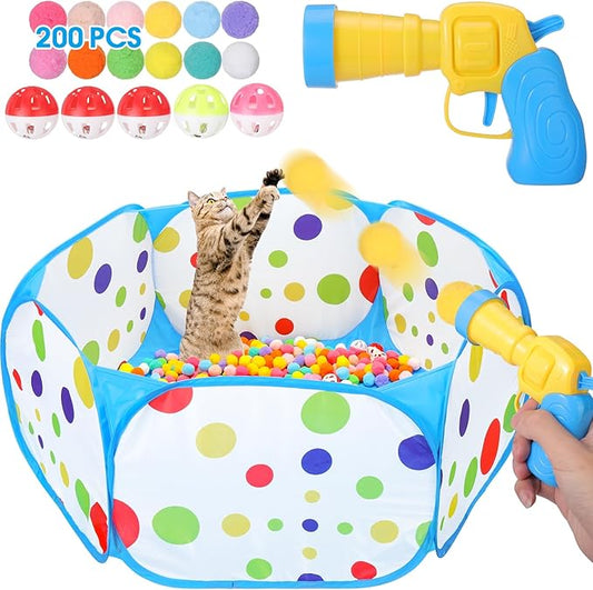 Mity rain Cat Ball Pit with Balls Included, Interactive Cat Toy for Indoor Cats, Blue