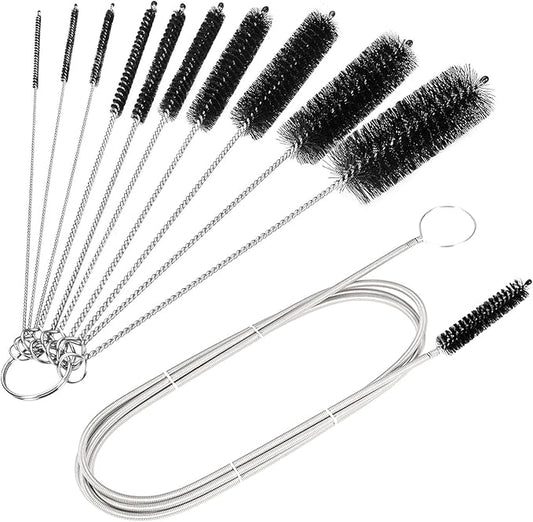 CiaraQ Bottle Cleaning Brushes, 8 Inch Nylon Tube Brush Set & A Flexible Long Drain Brush 60 inch, Cleaner for Narrow Neck Bottles Cups with Hook, Set of 11pcs, Black