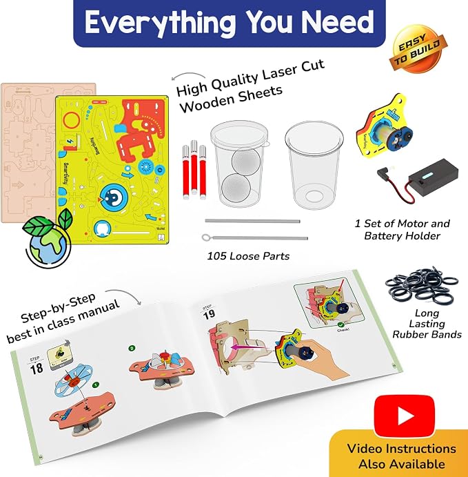 Smartivity 10-in-1 Motor Powered Gadgets Kit for Kids 6-12 | Build 10+ Science Projects - Bubble Launcher, Spinning Toy & More | STEM Kit | Birthday Gift for Boys & Girls