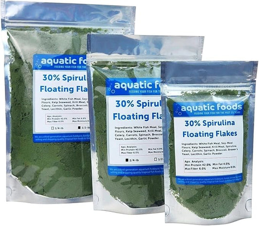 Aquatic Foods Inc. 30% Spirulina Premium Flakes for African Cichlids, All Central and South American Cichlids, Koi, Pond Fish, All Community Tropical Fish...WL…1/2-lb Foil Pouch Bag