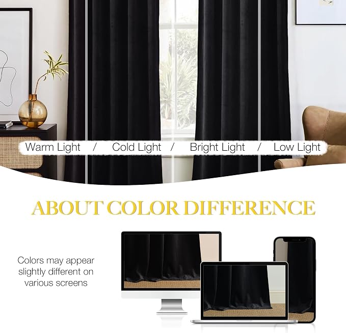 NICETOWN 102 inch Black Velvet Curtains