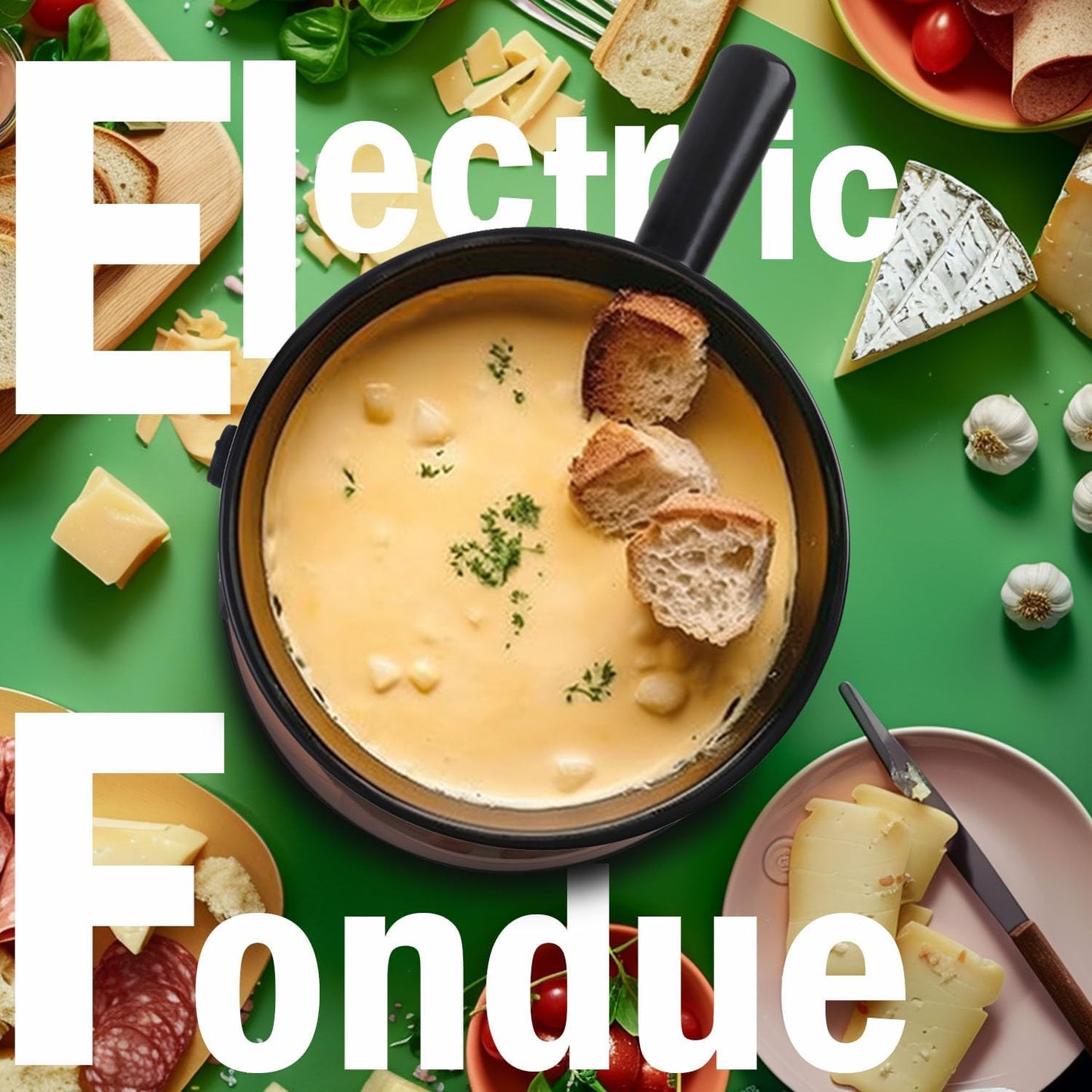 Artestia Swiss Design 2-QT Electric Fondue Pot for Meat, 1500W Ceramic Chocolate Melting Pot with Adjustable Temperature, 6 Fondue Forks, White Ceramic Pot with Rose-Gold Base (Black)
