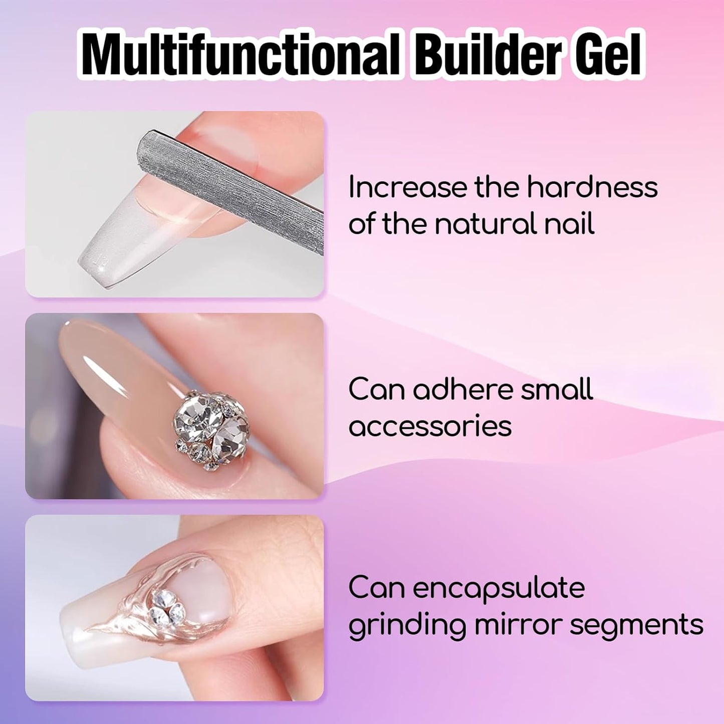 ADHERE Clear Builder Gel for Nails - LED Cured, Extension Rhinestone Nail Glue Gel