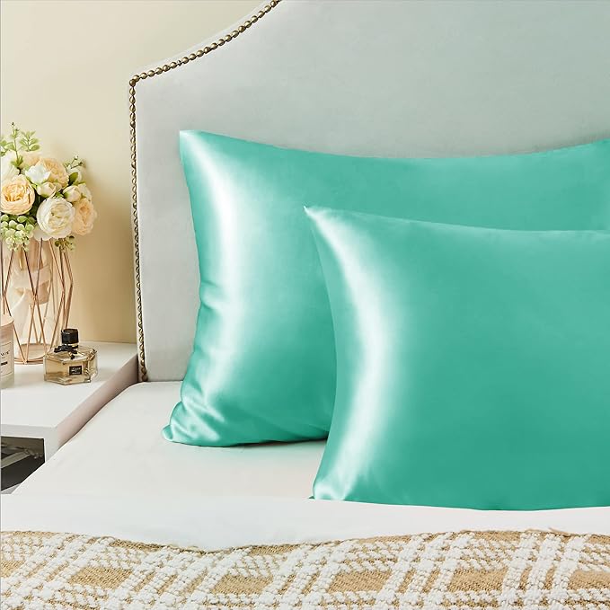 BEDELITE Satin Pillowcase for Hair and Skin, Super Soft Similar to Silk Pillow Cases 4 Pack with Envelope Closure, Cooling Pillowcases for Women Men (20"x30" Queen Size, Turquoise)