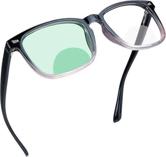 YEIN Bifocal Reading Glasses with Blue Light Blocking Lenses, Bifocal Reader for Women and Men, Vintage Square frame with Spring Hinge (+0.00/+1.75 magnification)