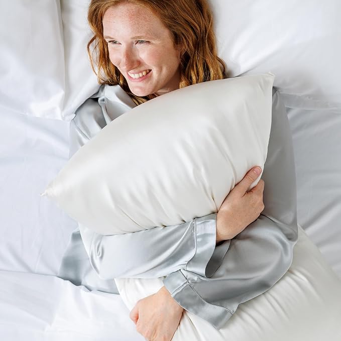 Fishers Finery 25mm 100% Pure Mulberry Silk Pillowcase (White Stripe King)