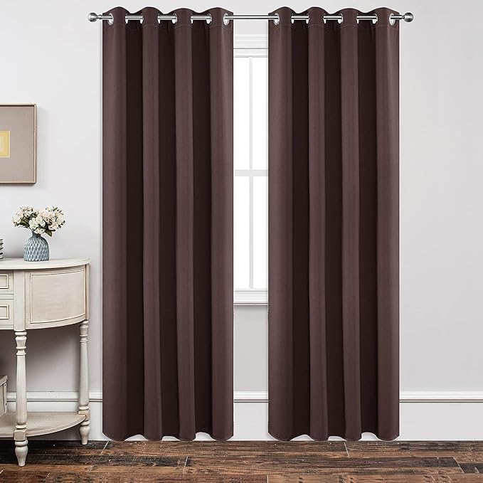 Joydeco Blackout Curtains 84 inches Long 2 Panels Set, Thermal Insulated Long Curtains & Drapes 2 Burg, Room Darkening Grommet Drapes for Bedroom Living Room Windows (W42 x L84 Inch, Chocolate)