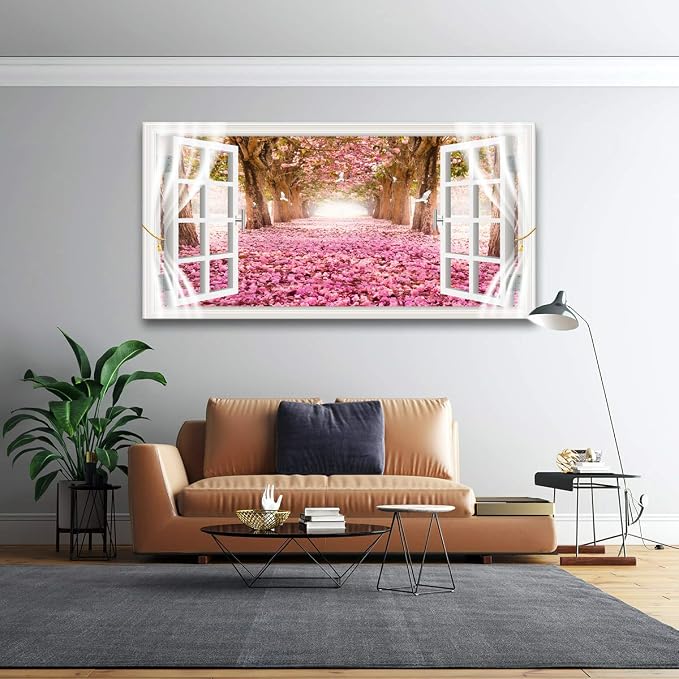 AH40174 Wall Art CanvasTrees and Pink Rose Paintings Printed Pictures Stretched