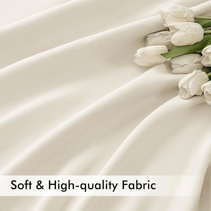 MIULEE Beige White Back Tab Blackout Curtains 120 Inch Long 2 Panels Set