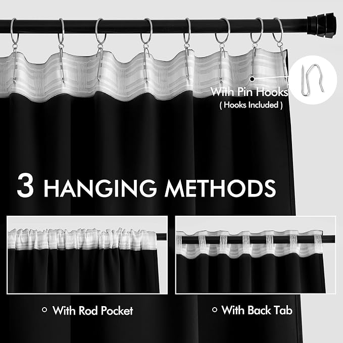 MIULEE Black Back Tab Blackout Curtains 98 Inch Length 2 Panels Set