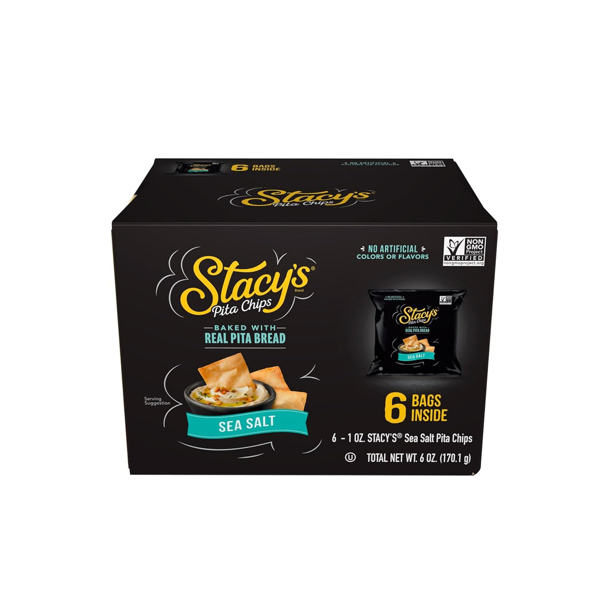 Stacy’s Pita Chips, Sea Salt, No Artificial Colors or Flavors, 1 Oz (Pack of 6)