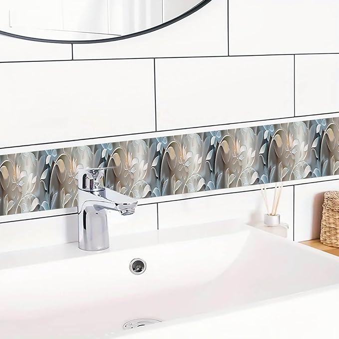 IVN Wallpaper Border Peel and Stick Wall Accent PVC Embossed Silver Floral