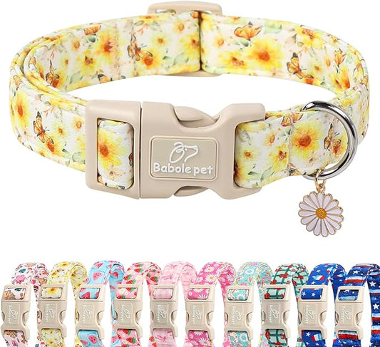 Sunflower Dog Collar, Adjustable Cute Dog Collars for Puppy Small Dogs, Lightweight Summer Fall Pet Collar with Quick-Release Buckle for Boy&Girl Dogs XS