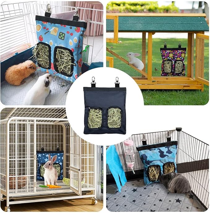 Guinea Pig Hay Feeder, Hanging Rabbit Hay Feeder Bag for Guinea Pigs Bunnies Chinchillas. Blue
