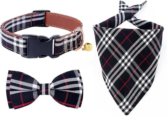 Yizepet Dog Collar with Bow Tie- Adjustable pet Collar for Dogs with Plastic Buckle Collar, Stylish Pattern for Small Medium or Large Boy and Girl Dog and Cat