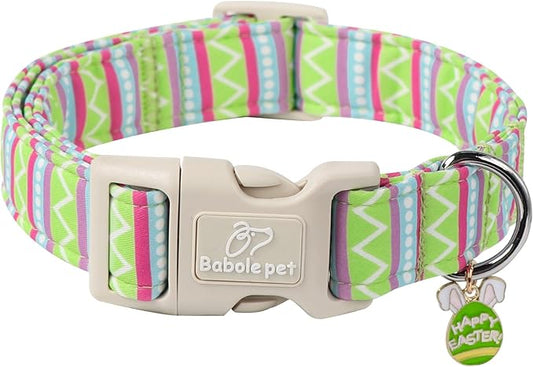 Easter Dog Collar for Small Dogs - Brightly Colored Stripe Easter Collars for Boy Girl Dogs, Adjustable Spring Holiday Pet Collars with Quick Release Buckle XS