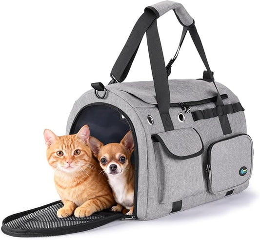 Ownpets TSA Airline Approved Large Pet Carrier, Soft Sided Cat Dog Carrier for Small Pets, Underseat, Waterproof, Foldable for Medium Big Cats 20 lbs+ & 2 Kittens/Puppies (17.7"x11.8"x12.2")