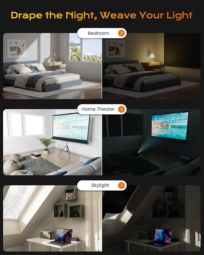 Portable Blackout Curtains for Bedroom, Easy Install No Drill Black Out