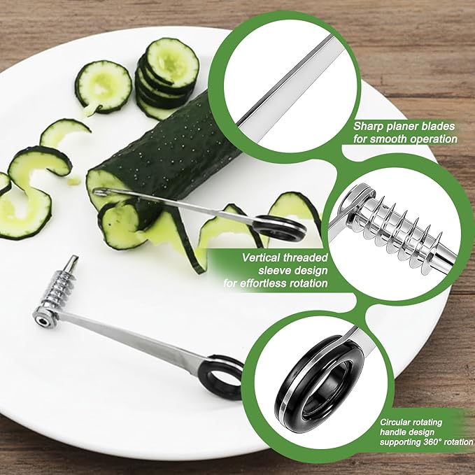 1 Pc Spiral Potato Cutter, Piranha Manual Spiral Screw Slicer for Vegetable, Stainless Steel Curly Fry Cutter, Spirals Slicer for Potatoes, Cucumbers and Carrots