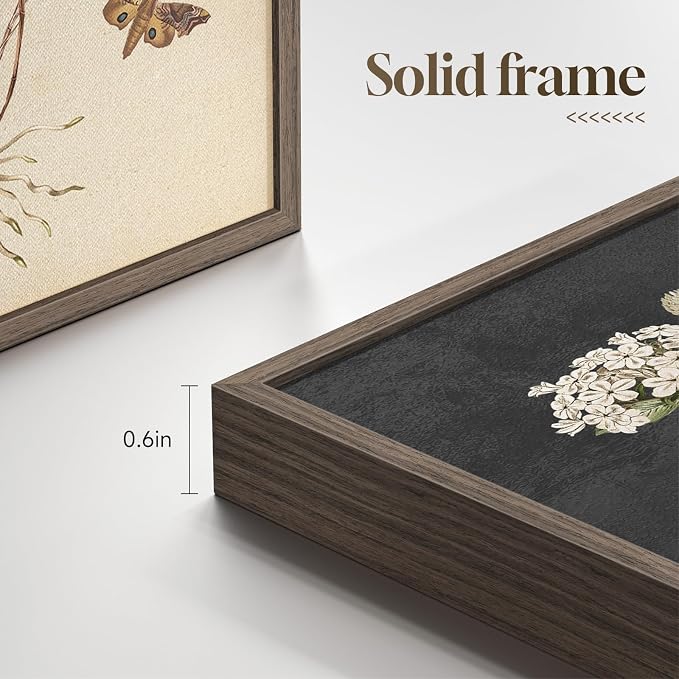 Framed Botanical Wall Art for Living Room, 4 Piece Rustic Floral Canvas