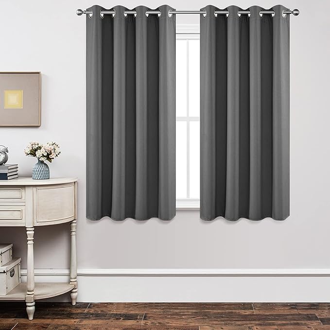Joydeco Blackout Curtains 63 Inch Length 2 Panels Set, Thermal Insulated Long Curtains& Drapes 2 Burg, Room Darkening Grommet Drapes for Living Room Bedroom Window (W52 x L63 Inch, Light Grey)