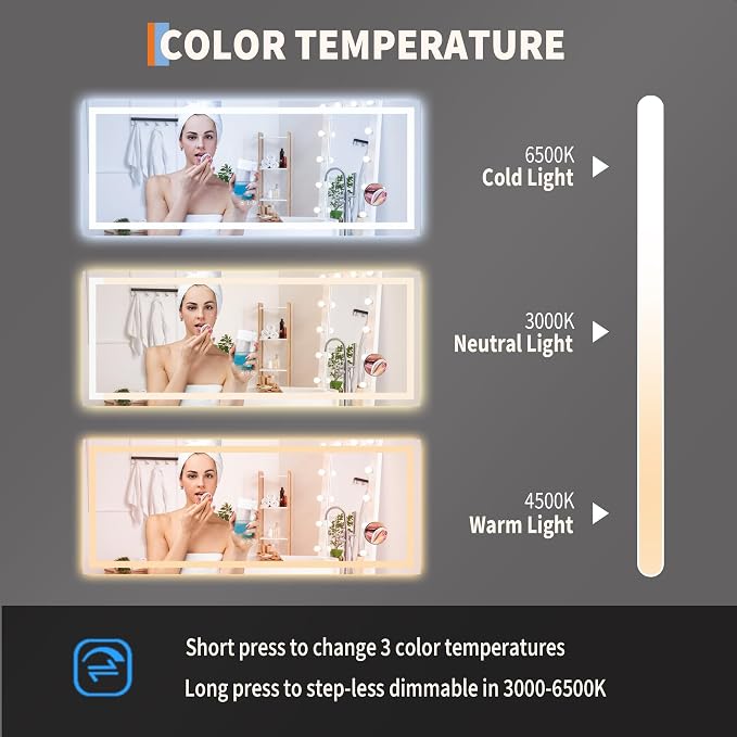 LED Bathroom Mirror 60 x 24 inch, Lighted Bathroom Vanity Mirror