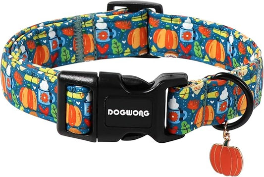 DOGWONG Fall Pumpkin Dog Collar, Fall Maple Leaf Dog Collars Adjustable Halloween Pumpkin Dog Collars for Small Medium Large Dogs S