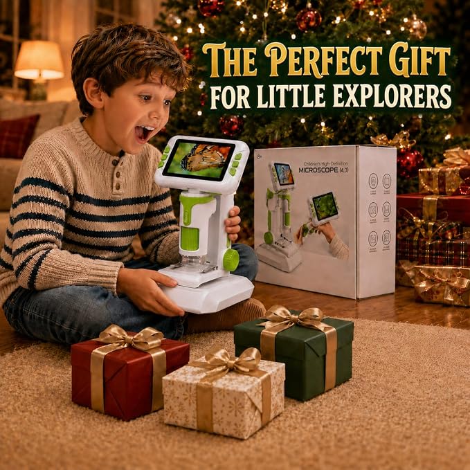 1600X Microscope for Kids, 4K 4.0" Digital Screen Kids Microscopes with Slides Kit, Handheld Microscope, Science Kits for Kids, STEM Toys for Christmas Birthday Gifts for 3-14 Girls Boys Child (Green)