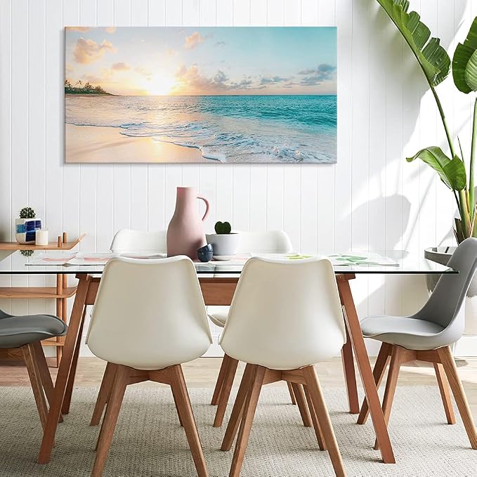Goldfoilart Ocean Beach Sunset Canvas Wall Art