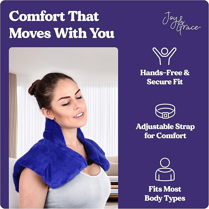 Microwavable Heating Pad for Neck, Shoulders, and Back by Joy & Grace | 5 Lb Weighted Neck & Shoulder Wrap | Moist Heat Therapy Pack for Relaxation and Comfort | Soft Micro-Mink Cover | Unscented Blue