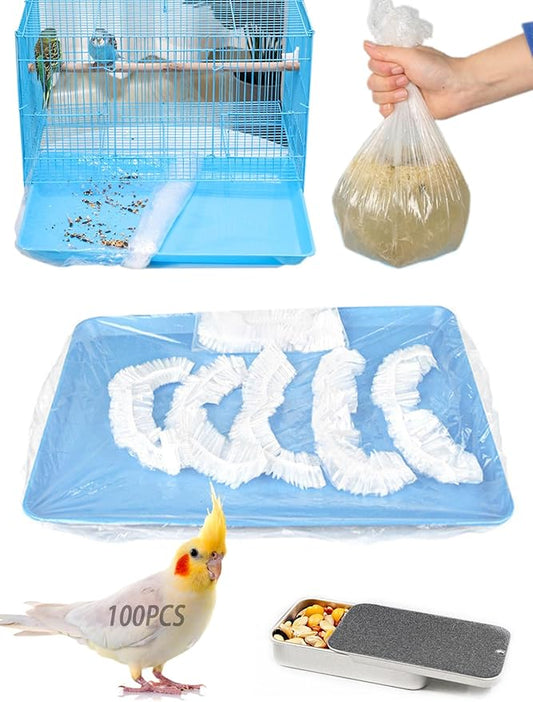 Disposable Bird Cage Liners - Clear Plastic Parakeet Liner Bags - 100 Pcs Universal Film for Finches, Canaries, Cockatiels