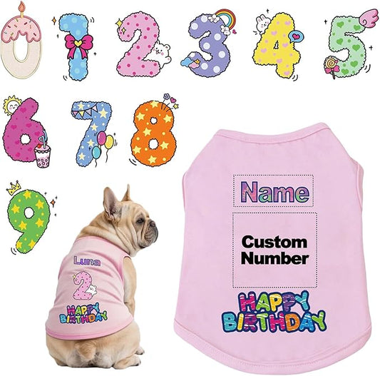Custom Dog Birthday Shirt,Personalized Pet Apparel Print with Name Age Number,Pet Birthday Outfit,Lightweight Breathable Cotton Vest for Small Medium Large Dogs Cat (Pink, XX-Large)