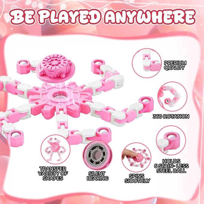 24PCS Pink Transformable Fidget Spinners,Sensory Bulk Robot Fidget Stress Relief Toys for Girls,Bulk Sensory Fidget Stress Relief Toys for Girls
