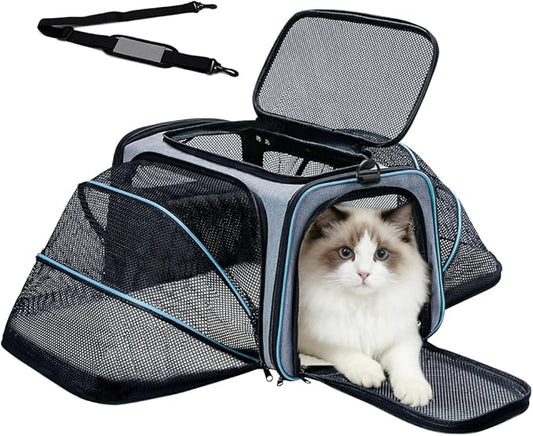 Double Expandable Cat Carrier,Airline Approved Soft-Sided Pet Travel Carrier for Small Dogs Cats under 15 lbs,Waterproof 600D Oxford Fabric with Washable Replacement Liner,Odor-Free & Claw-Proof(Blue)