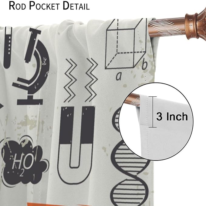 Science Bedroom Curtains, Chemistry Science Pharmacy Research Blackout Rod Pocket Window Drapes for Childs Girls Boys Bedroom Living Room Home Set 2 Panels,52x84 Inches, Style-6