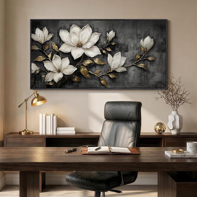 Large Framed Black and White Botanical Wall Art