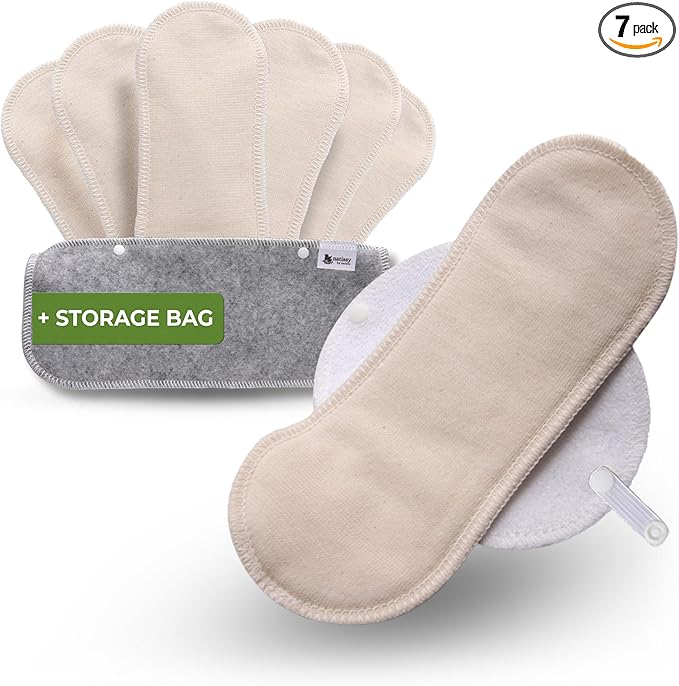 Organic Cotton Reusable Panty Liners for Women & Teens (Medium, 7-Pack); High-Temp Washable Cloth Liners Made in EU; Stay Fresh & Dry, for Daily Vaginal Discharge Only; 100% Breathable (no PUL/TPU)