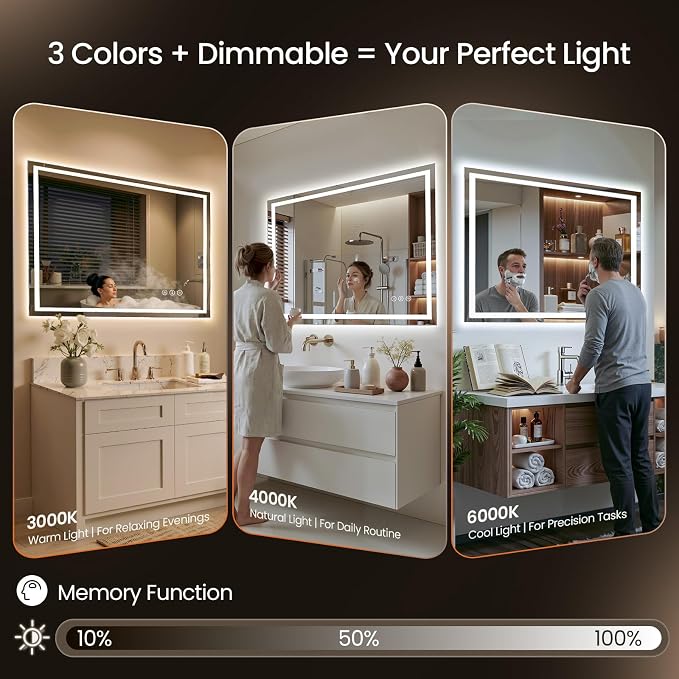 60X36 LED Bathroom Mirror with Lights, Backlit + Front Lit, Lighted Bathroom